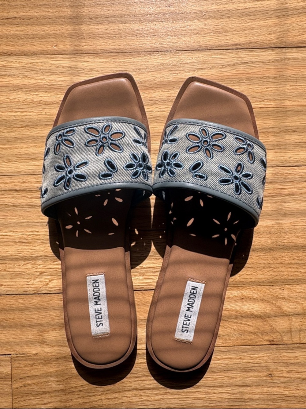 Steve Madden Flat Sandals with Denim Blue Cut Out Details